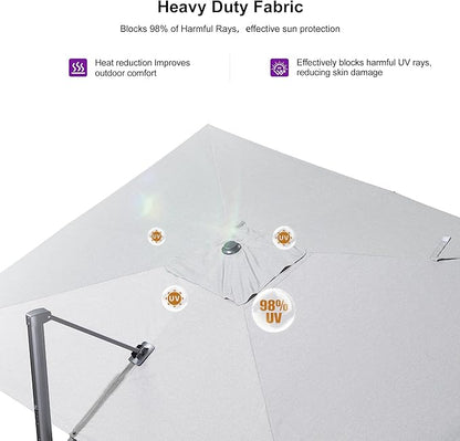 PURPLE LEAF 9' X 12' Left-right Tilting Outdoor Patio Umbrella Swivel Offset Cantilever Heavy Duty Rectangle Aluminum Umbrella with UV Resistant for Deck Pool Patio Backyard, Pebble Grey