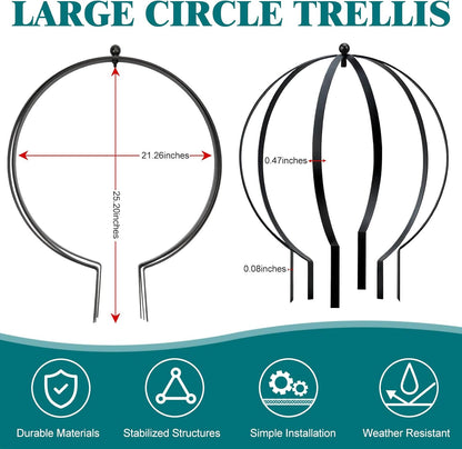 2 PCS Large Metal Trellis Obelisks Sturdy Round Circle Trellis for Climbing Plant Support Indoor Outdoor Potted Vines, Cucumbers & Flowers, Patio Doorway Garden Decor (Black, 25.20 x 21.26'')