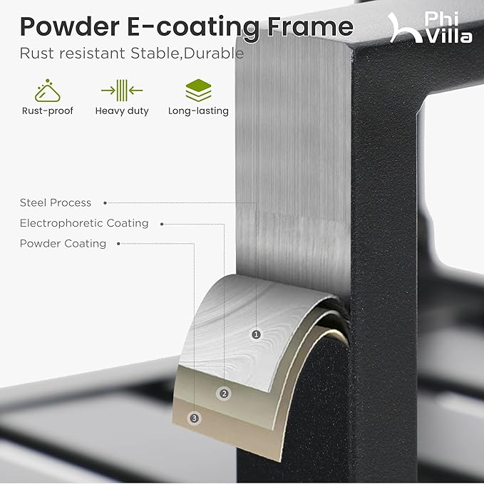 PHI VILLA 3 Piece Outdoor Bistro Dining Set for 2, Metal Steel Round Table & Swivel Wrought Iron Chairs, Small Furniture Conversation Set for Patio, Porch, Deck, Balcony