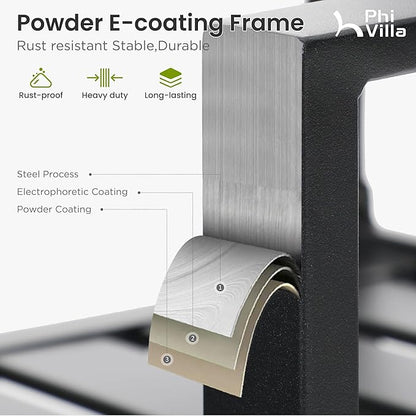 PHI VILLA 3 Piece Outdoor Bistro Dining Set for 2, Metal Steel Round Table & Swivel Wrought Iron Chairs, Small Furniture Conversation Set for Patio, Porch, Deck, Balcony