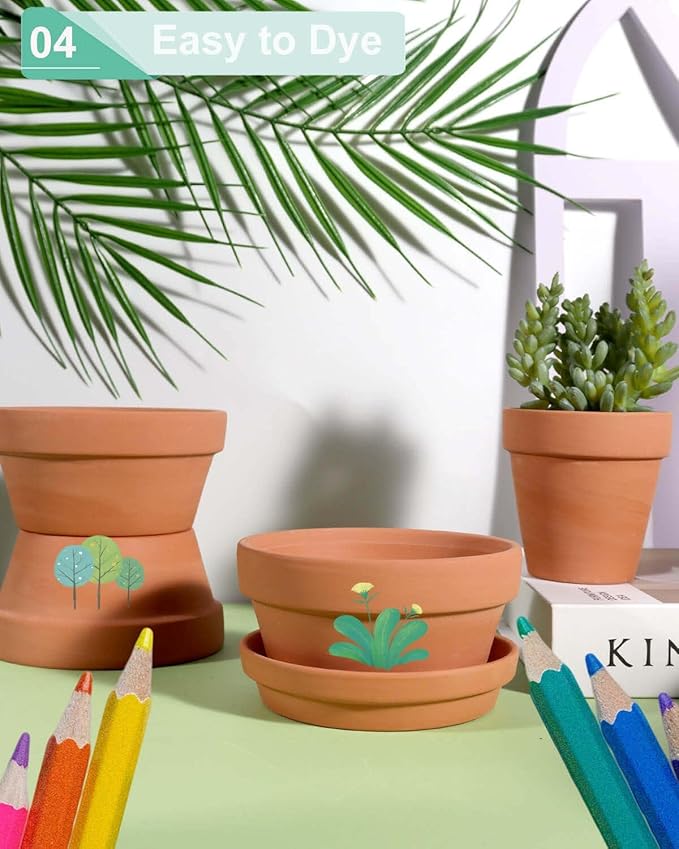 vensovo 5.7 Inch Terracotta Shallow Succulent Pot - 6 Pack Terra Cotta Clay Pots with Saucer, Cacuts Terra-Cotta Indoor and Outdoor Planters with Drainage Hole