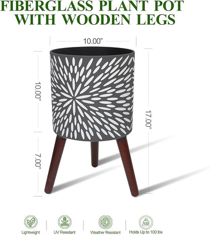 10 Inches Plant Pot with Stand, Large Modern Standing Planters for Indoor Plants with Drainage Holes, Gray Flower Pots with Legs