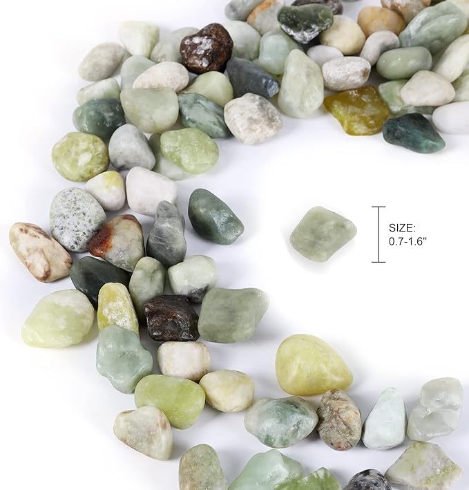 11lbs Natural River Rocks, Polished Pebbles for Plants Garden, 1-2 inch Decorative Jade Stones, Ideal for Fish Tank, Vases, Crafting, Home Decor and Garden Landscaping Rocks,Jade