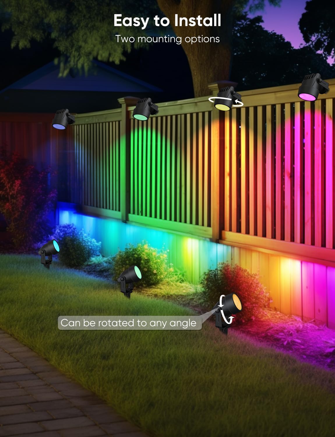 Spot Lights Outdoor, RGBW Low Voltage Landscape Lighting, Color Changing Uplighting Spotlights with App, IP65 Waterproof LED Outdoor Lights for Garden Yard Outside Decoration, 4 Pack