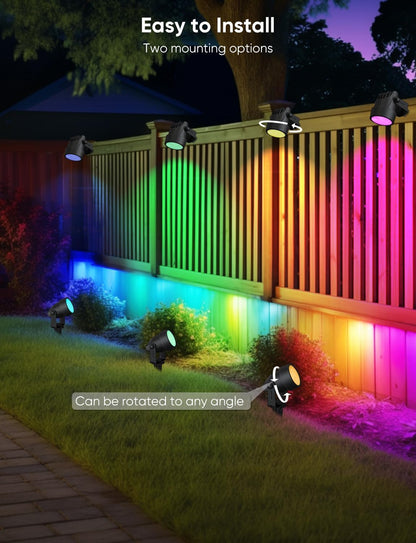 Spot Lights Outdoor, RGBW Low Voltage Landscape Lighting, Color Changing Uplighting Spotlights with App, IP65 Waterproof LED Outdoor Lights for Garden Yard Outside Decoration, 6 Pack