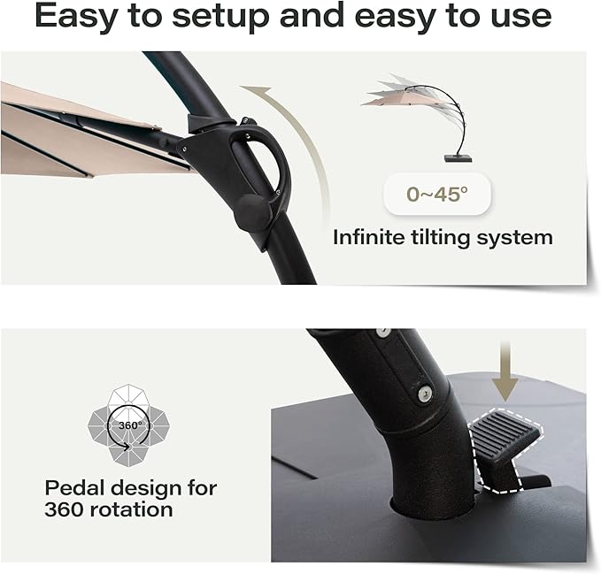 LAUSAINT HOME Outdoor Patio Umbrella with Base included, 11 FT Deluxe Curvy Cantilever Umbrella Heavy Duty Offset Hanging Umbrella with 360° Rotation for Market, Pool, Garden, Backyard, Deck (Beige)