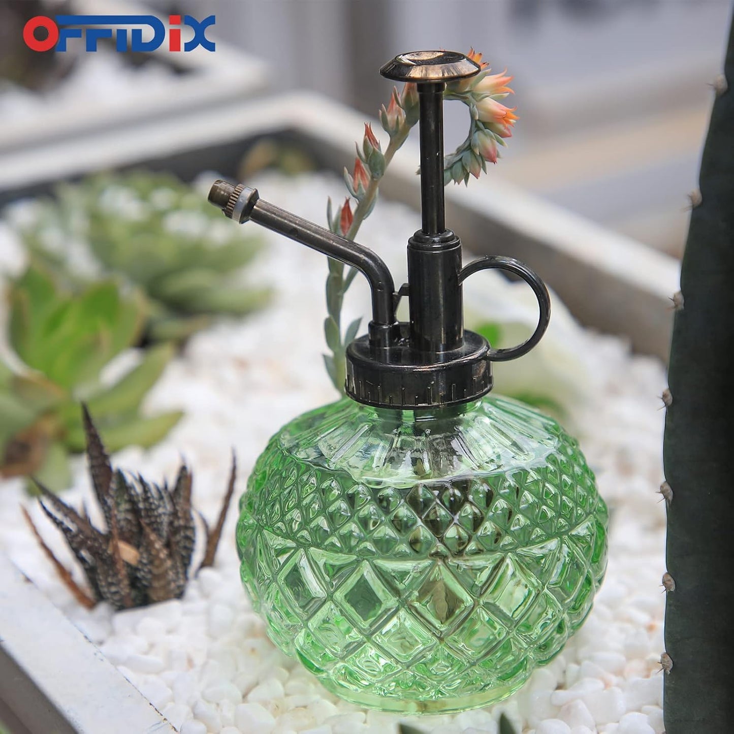 OFFIDIX Plant Mister, Mister Spray Bottle for Plants,Glass Spray Bottles with Plastic Bronze Plastic Top Pump,300ML Small Watering Can for Gardening, Cleaning (Light Green)