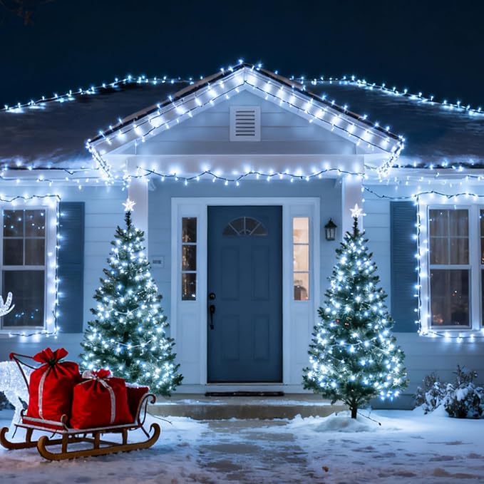 BHCLIGHT Extra-Long 165FT 500LED Christmas String Lights Outdoor/Indoor, Timer & Memory & 13 Modes, Cool White String Lights Waterproof Green Wire Tree Lights for Xmas Holiday Party