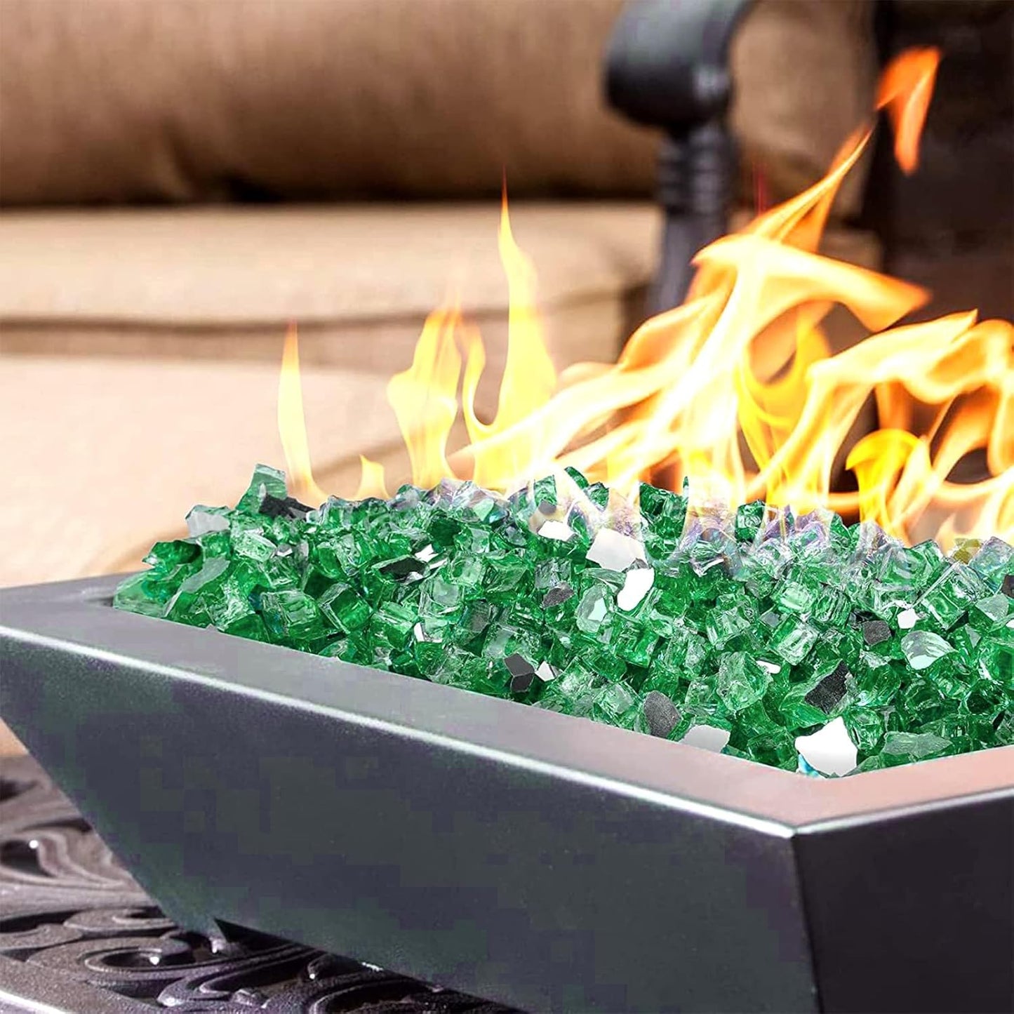 Mr. Fireglass 10 Pounds Fire Glass - 1/4 Inch High Luster Reflective Tempered Glass Rocks for Fireplace Fire Pit Table and Landscaping, Light Green
