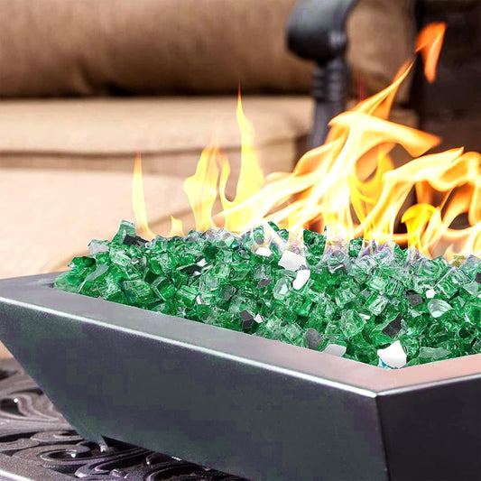 Mr. Fireglass 10 Pounds Fire Glass - 1/2 Inch High Luster Reflective Tempered Glass Rocks for Fireplace Fire Pit Table and Landscaping, Light Green