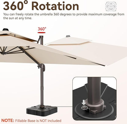 9x12 FT Patio Umbrella, Large Cantilever Rectangular Double Top Heavy Duty Offset Umbrellas with 360° Rotation, Outdoor shade for Garden Deck Pool, Beige