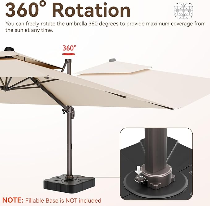 10x13 FT Patio Umbrella, Large Cantilever Rectangular Double Top Heavy Duty Offset Umbrellas with 360° Rotation, Outdoor shade for Garden Deck Pool Patio, Beige