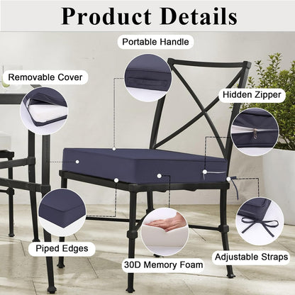 Outdoor Chair Cushions Set of 2 for Patio Furniture 19x19x4 Inch Waterproof Patio Chair Cushion 3 Year Color Fastness Square Elastic Foam Garden Sofa Couch Pads with Ties and Handle,Grey