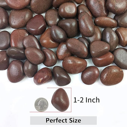 20lbs Red River Rocks for Landscaping, 1-2 Inch Natural Pebbles for Indoor Plants, High Polished Decorative Stones Vase Filler Fish Tank Aquariums Garden