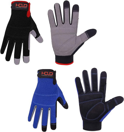 HANDLANDY Work Gloves for Men & Women, Utility Mechanic Working Gloves Touch Screen, Flexible Yard Work Gloves