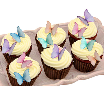 Weraru 48Pcs Edible Wafer Paper Butterflies Cupcake Topper Purple Pink Green Cake Decorations Mixed Color