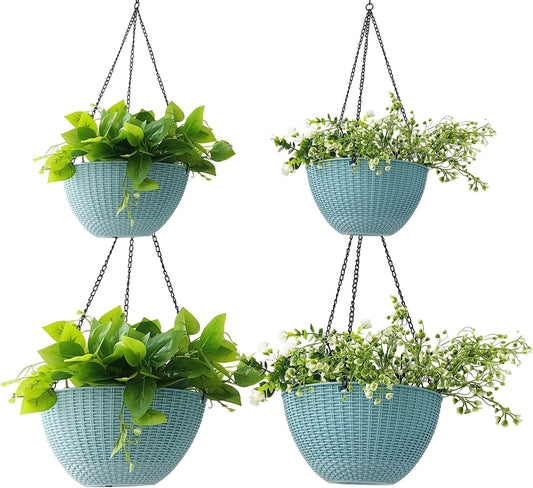 Hanging Planters for Indoor Plants 8/10 Inch, 4 Packs Plant Hanger Outdoor with Drainage Holes, Hanging Basket Flower Pot Perfect for Home, Office and Garden (Sky Blue)
