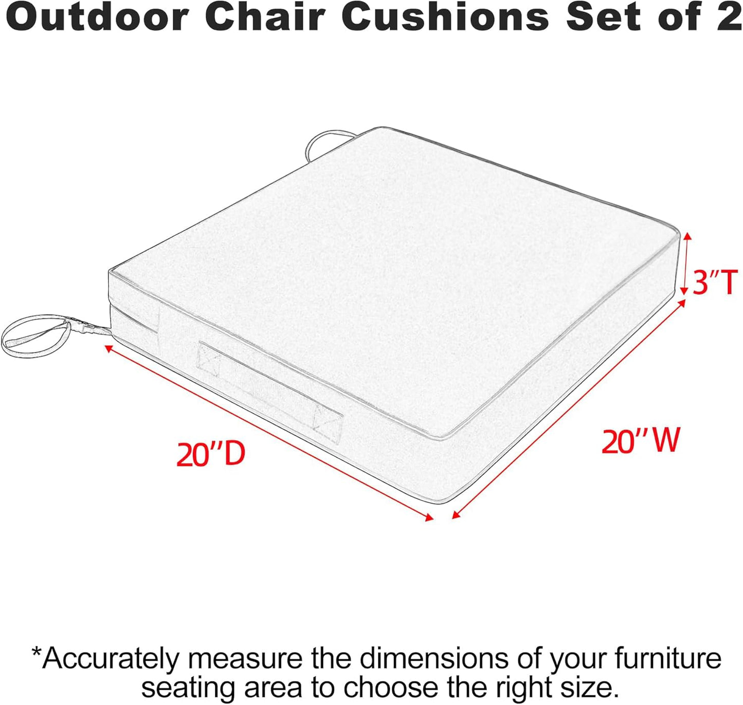 Favoyard Patio Chair Cushions 20 x 20 x 3 Inch Waterproof Outdoor Seat Cushions for Patio Furniture 3-Year Color Fastness Garden Sofa Couch Chair Pads with Handle & Adjustable Straps Set of 2, Green