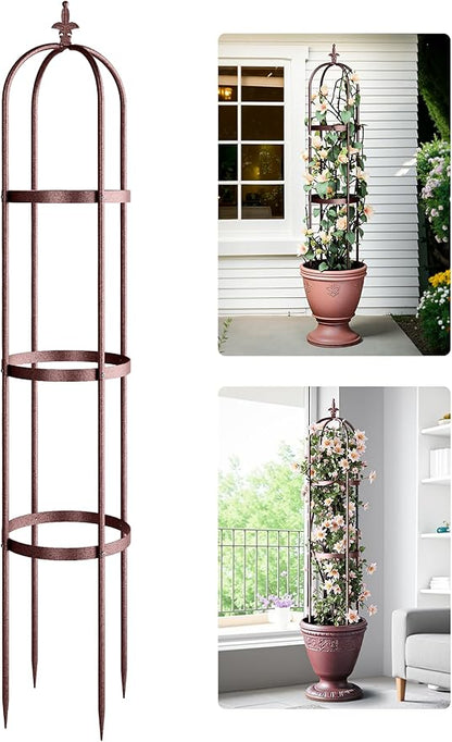 Idzo Trellis for Climbing Plants Outdoor, Garden Trellis Steel, Obelisk Design Stone-Look Finish, 2025 Bronze Color, Vertical Support for Climbing Plants, Decorative for Outdoor & Indoor Use