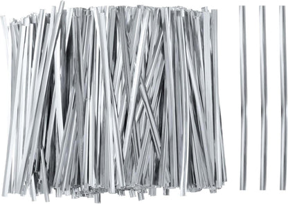 HARFINGTON 800pcs Bag Twist Ties 4" Reusable Plastic Metallic Twist Ties Wire Cable Ties for Party Bread Candy Cake, Silver
