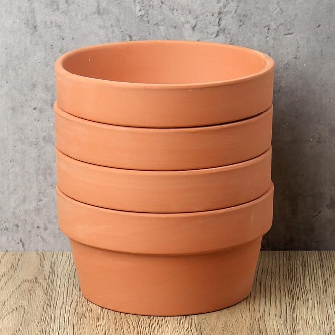 Briful 4 PCS Shallow Terracotta Pots 5.5"x2.8" Flower Pot Clay Pottery Planter with Drainage Hole Cactus Succulent Plant Nursery Pots- Great for Plants,Crafts