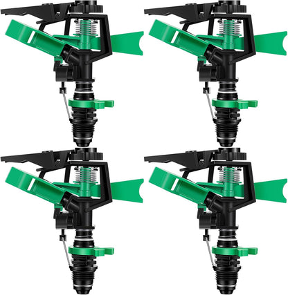 1/2 Inch Plastic Impact Sprinklers Heads Adjustable 0-360 Degree Pulsating Oscillating Watering Sprinkler Head for Garden Law Grass Yard Irrigation Supplies (4 Pieces)