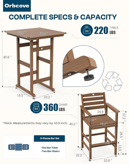 5-Piece Bar Height Outdoor Table and Chairs Set, HDPE Wood Grain Patio Bar Table and Chairs with Heart Cutout Design, Weather-Resistant Bar Height Furniture for Deck, Porch, Pool (Teak)