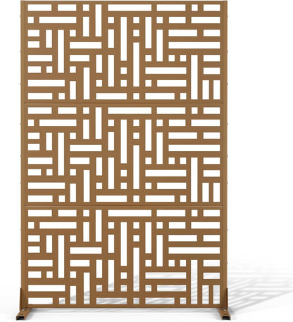 Metal Privacy Screen Outdoor 72" H×47" W,Freestanding Decorative Privacy Screen for Balcony Yard&Garden,Privacy Fence-Brown&Street