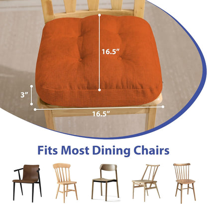 Chair Cushions for Dining Chairs, Dining Chair Cushions, Tufted Indoor Chair Pads with Ties & Non Slip Backing, Seat Cushions for Kitchen Chairs 16.5” x 16.5” x 3.5”, Set of 4, Orange