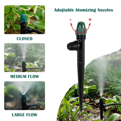 25PC Anti-Drop Drip Irrigation Spray,Lock Barbed Design Misting Drippers for 1/4" Irrigation Tubing,Adjustable 360 Degree Micro Spray on 6.3" Stake for Garden Watering System (25pc-Adjustable Emitter)