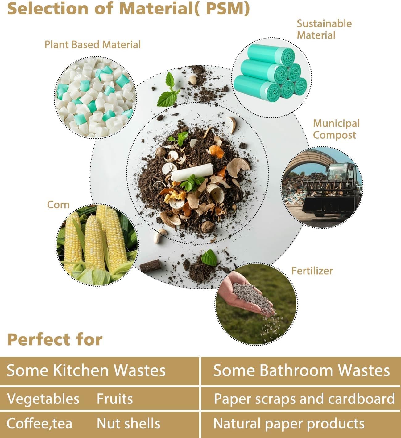 AYOTEE Compostable Trash Bags 4 Gallon Drawstring Trash Bags,100 Counts Ultra Strong Unscented Garbage Bag Small TrashBags Waste Basket Liners for Bathroom, Kitchen, Car, Pet