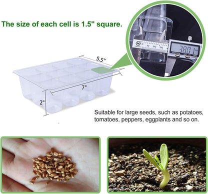 Bonviee 12 Packs Seed Starter Tray with Drainage Holes, Reusable & Durable, Clear for Root Monitoring, Easy to Repotted Without Root Damage, 12 Cells per Tray