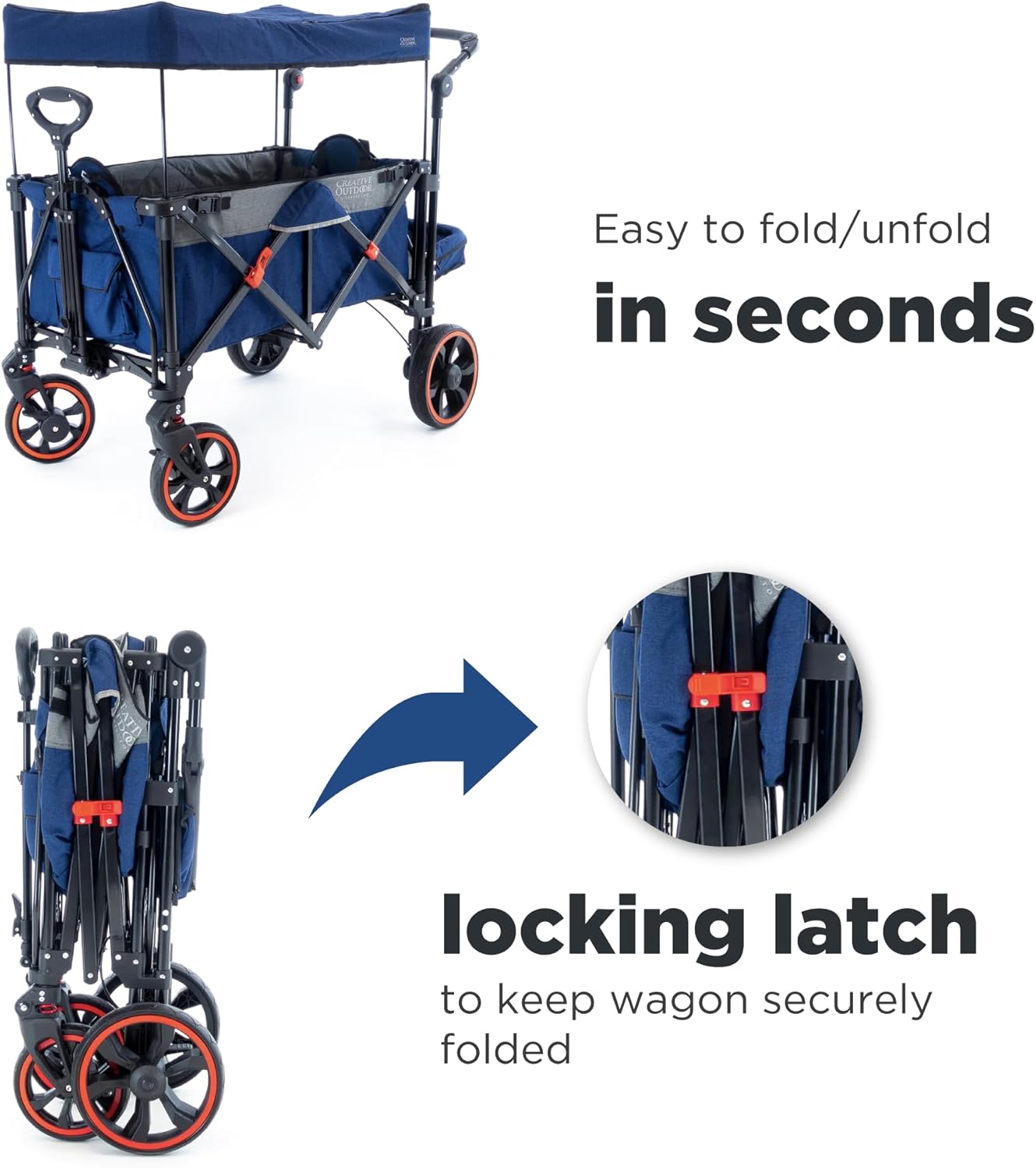 Creative Outdoor Push Pull All-Terrain Collapsible Folding Stroller Wagon for Kids, 150lbs Weight Capacity, Platinum Series, Beach, Park, Garden & Tailgate, (Navy Blue)