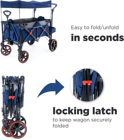 Creative Outdoor Push Pull All-Terrain Collapsible Folding Stroller Wagon for Kids, 150lbs Weight Capacity, Platinum Series, Beach, Park, Garden & Tailgate, (Navy Blue)