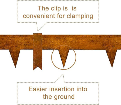 33ft Landscape Edging Cor-Ten Steel - Pre-Rusted Garden Border Kit, 10 Pack Hammer-in Lawn Edging Strips 11 Clips & Gloves - Durable Garden Edge for Lawn, Yard