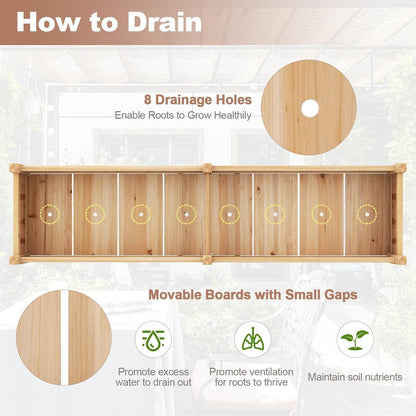 Giantex Wood Raised Garden Bed, Planting Bed with Corner Drainage, Non-Woven Liner for Growing Vegetables, Flowers, Herbs, Fruits, 89”x23.5”x16” Divisible Planter Box for Backyard, Garden, Lawn