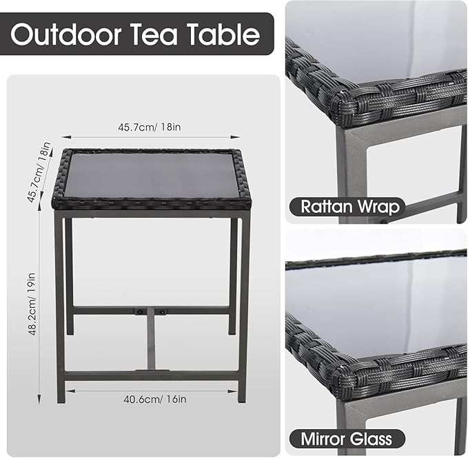 Bistro 3 Piece Patio Furniture Set, Patio Table and Rattan Outdoor Rocking Chairs Set of 2, Outdoor Bistro Conversation Set for Garden, Balcony, Poolside, Backyard, Grey