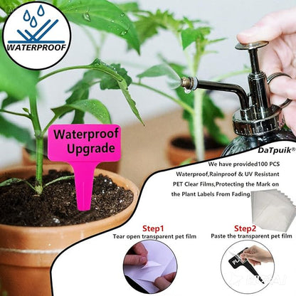 100 Pcs Waterproof Pink Durable Plastic Plant Outdoor Garden Labels Nursery Markers T-Type Thick Tags Re-Usable for Vegetables Seedlings