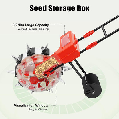 Manual Seeder,Garden Hand-Push Seeding Machine Walk-Behind Row Crop Planter Roller Seeding Hand Push Seeder for Soy Peanut Corn Cotton Soybean (10 Nozzles)