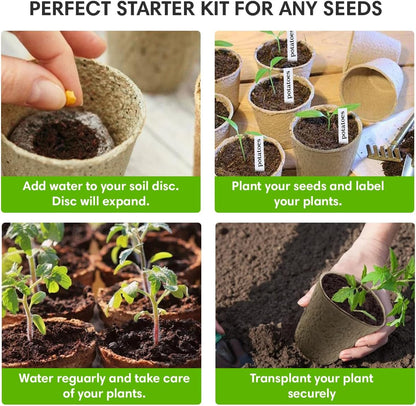 Seedling Starter Kit Germination Grow Cups and Soil (10 Pack) Biodegradable Peat Pots, Coco Coir Soil Discs, Plant Markers - Organic Grow Kit for Seed Germination, Indoor/Outdoor (1)