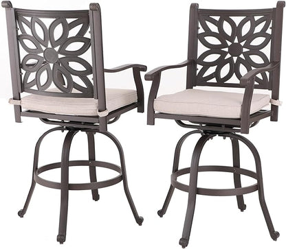 Sophia & William Cast Aluminum Patio Bar Chairs Set of 2, Bar Height Swivel Outdoor Bar Stools Chairs, Counter Height Outdoor Barstools, Brown, Load Capacity: 350 lbs