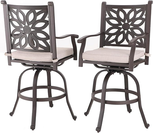 Sophia & William Cast Aluminum Patio Bar Chairs Set of 2, Bar Height Swivel Outdoor Bar Stools Chairs, Counter Height Outdoor Barstools, Brown, Load Capacity: 350 lbs