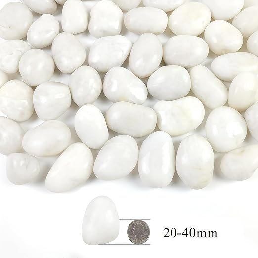2LB Polished White River Rocks,1-2.2 Inch Pebbles for Plants Stones for Landscaping Pebbles for Fish Tank Garden Vase Filling Pebbles Outdoor Decorative River Rocks