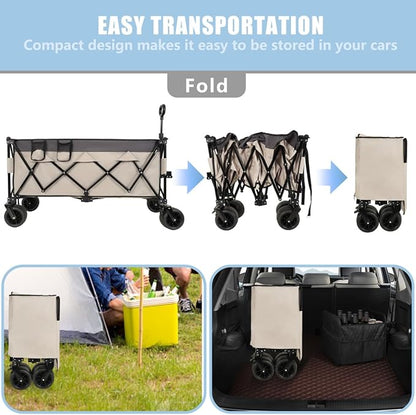 51-inch Extended Heavy-Duty Garden Cart for Camping & Sports, Shopping, Foldable Utility Wagon - 480lbs Capacity with 7" All-Terrain Wheels and Adjustable Handle