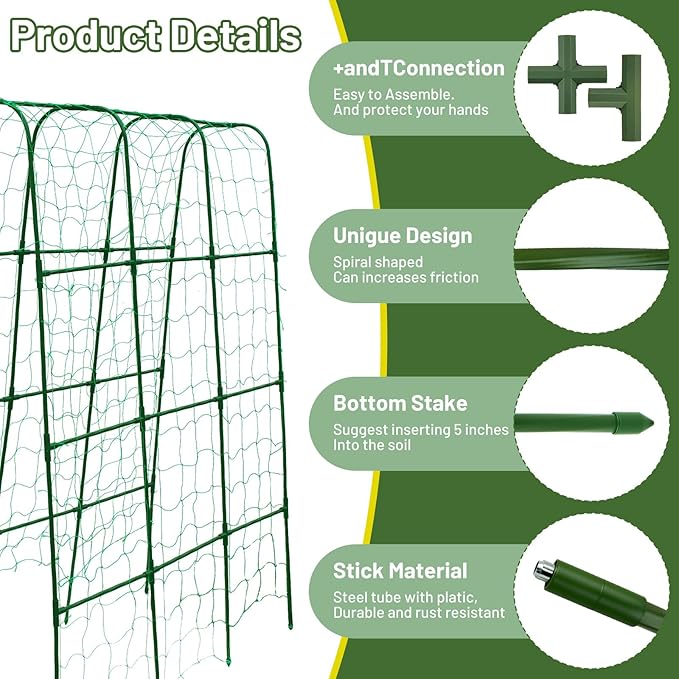Large U-Shaped Garden Trellis for Tomatoes, Squash & Heavy Vines - Rust-Resistant, Powder-Coated Steel, Perfect for Outdoor Gardens & Vertical Planting(47" W x 63" H)