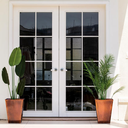 18in Vintage Handmade Metal Vertical Lines Copper Tapered Planters Set of 2, Galvanized Steel Planter Box with Drainage Hole for Indoor/Outdoor/Porch/Garden