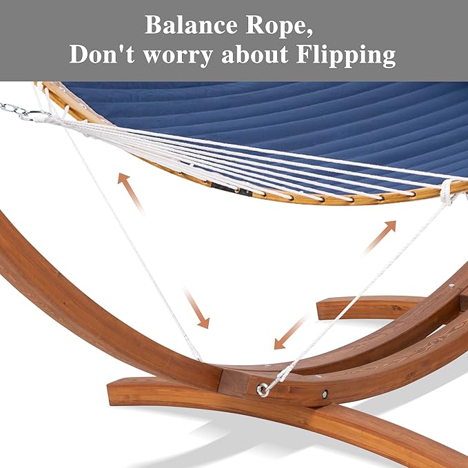 SUNCREAT Hammocks Standing Backyard Hammock with Stand, 2 Person Heavy Duty Hammock with 13.5 ft Wooden Stand, Navy