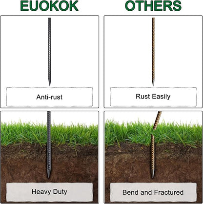 16 Inch Rebar Stakes 16 Pack Heavy Duty 3/8 Inch Diameter Ground Anchors, Landscpe Timber Spikes with Chisel Point End, Straight Metal Stakes for Concrete Forming, Garden Plant, Camping Tent, Black