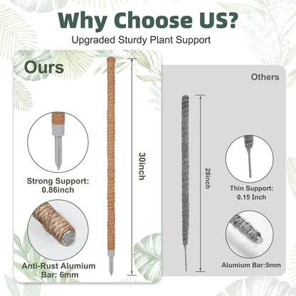 3 Pack Moss Pole, 30 Inch Monstera Plant Support， Moss Poles for Climbing Plants Indoor DIY, Coco Coir Plant Pole Moss Plant Stick Support Stake Kit for Potted Plants, Pothos, Philodendron