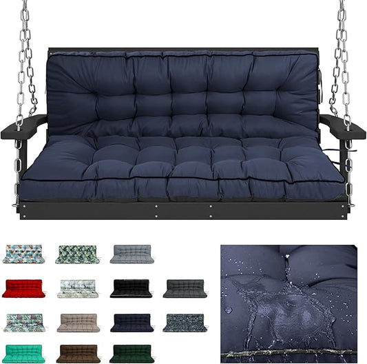 Swing Replacement Cushions with Backrest, 2 or 3 Seater Waterproof Non-Slip Overstuffed Swing Pad, Indoor/Outdoor Bench Cushion for Porch Chair Swings Garden Furniture (Navy blue, 40 * 63 in)